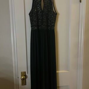 Morgan & Co. Emerald and Silver Halter keyhole Maxi Gown